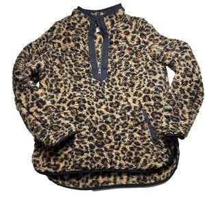 Time and Tru Women's Faux Sherpa Cheetah Leopard Print Quarter Zip Pullover L